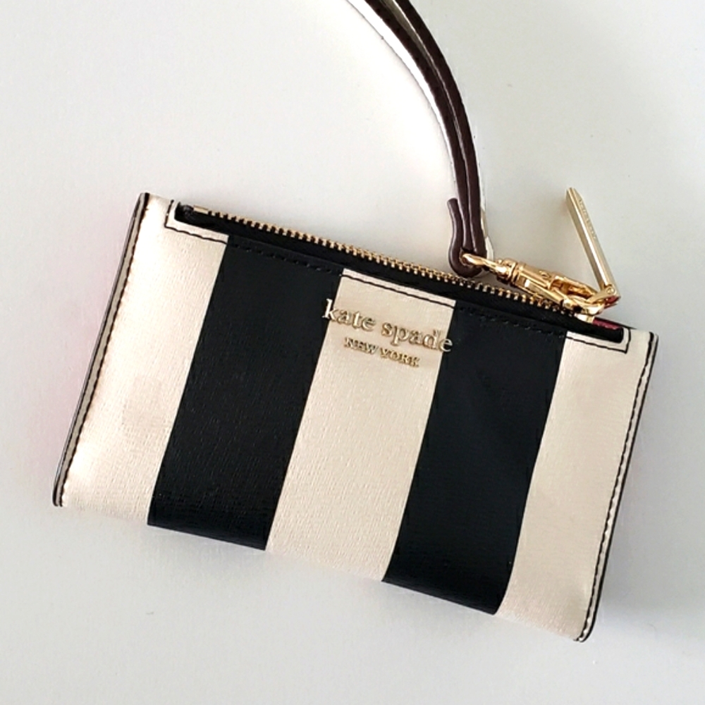 Kate Spade Wristlet Wallet Coin Purse Clutch Navy Blue & White Striped